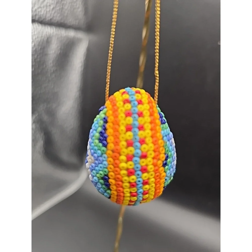 Huichol Beaded‎ Eggs Ornament Handmade Mexican Folk Art Easter  or Christmas